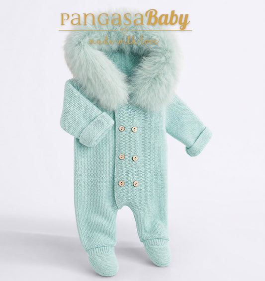 Pangasa classic double breasted footed pramsuit REAL FUR - DELIVERY SEPTEMBER