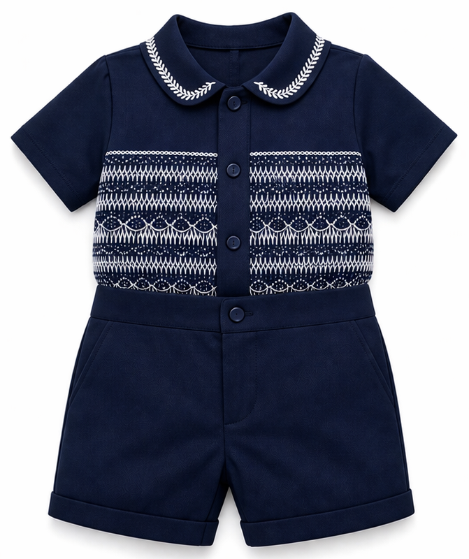 LPP EXCLUSIVE navy Christmas smocked shorts set - End November delivery