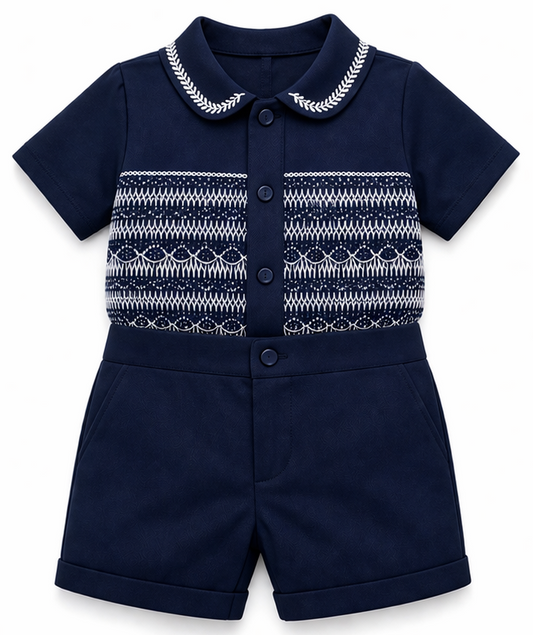LPP EXCLUSIVE navy Christmas smocked shorts set - End November delivery