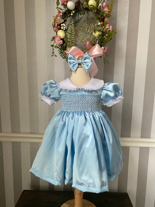 Smocked classic satin dress - HANDMADE IN USA 6-8WK TURNAROUND