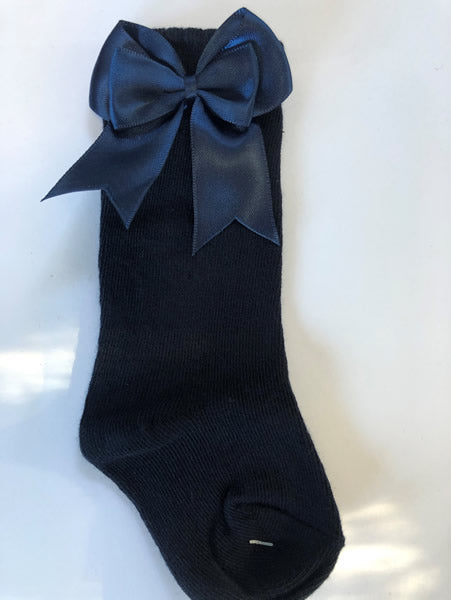Navy double bow knee socks