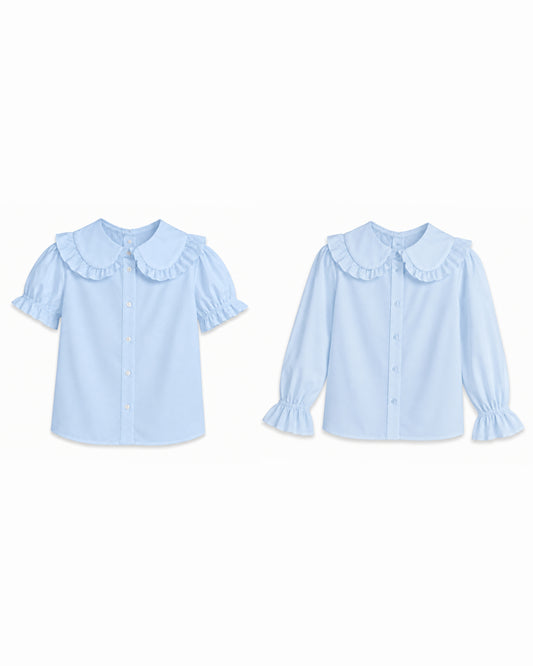 LPP EXCLUSIVE SPANISH SCHOOL UNIFORM COLLECTION - Frilly blue collared blouse (BEGINNING OF AUGUST DELIVERY)