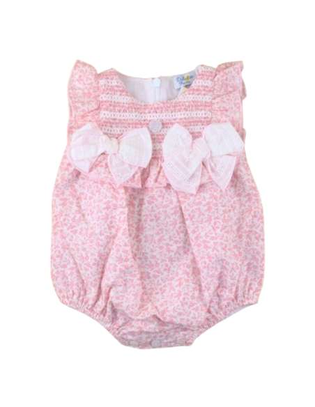 Dulce de Fresa pink floral double bow romper - 10-14 DAYS TURNAROUND