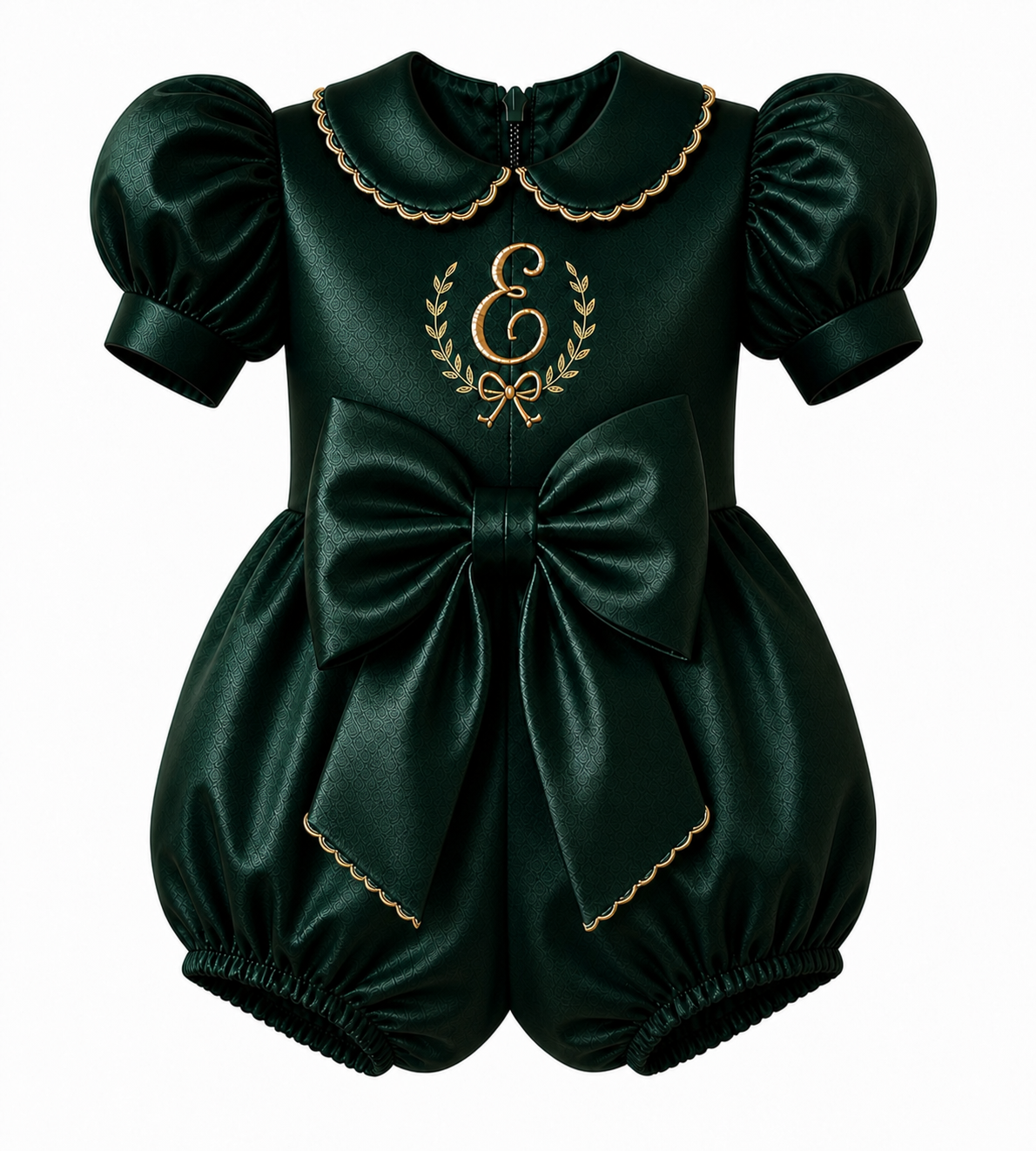 LPP EXCLUSIVE personalised emerald green satin Christmas smocked bow romper - End November delivery