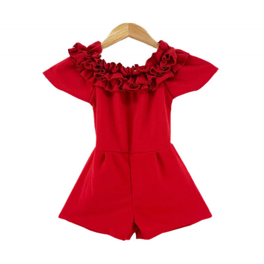 Girls red ruffle playsuit