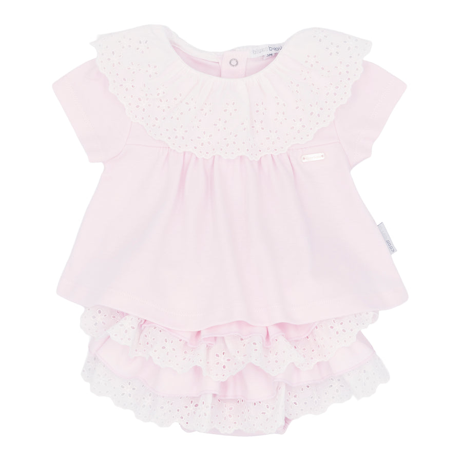 Blues baby cannes pink frill jam pants set