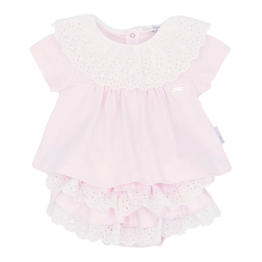 Blues baby cannes pink frill jam pants set