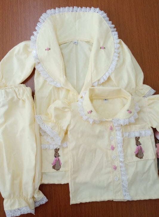 Smocked rabbit pyjama set - HANDMADE IN USA 6-8WK TURNAROUND