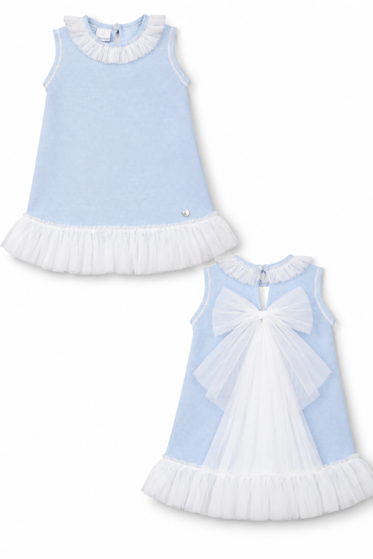 GRANLEI SS27 PREORDER MARCH DELIVERY - Blue knitted tulle bow girls dress