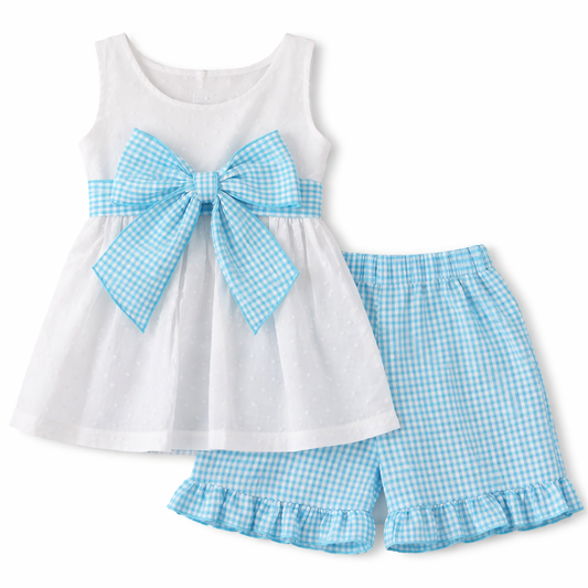 Rapife girls turquoise gingham shorts set