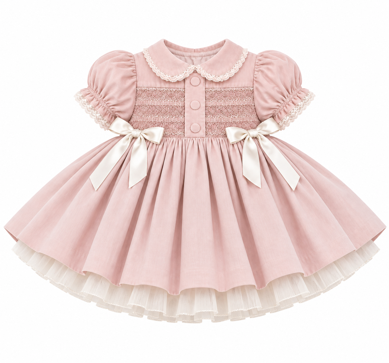 LPP EXCLUSIVE vintage style pink Christmas smocked double bow dress - End November delivery