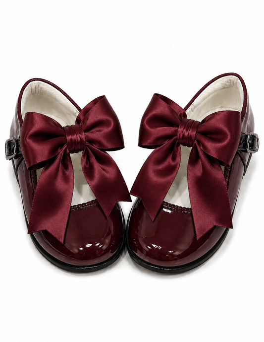 LPP EXCLUSIVE SPANISH SCHOOL UNIFORM COLLECTION burgundy bow patent leather Mary Janes - READY TO SHIP