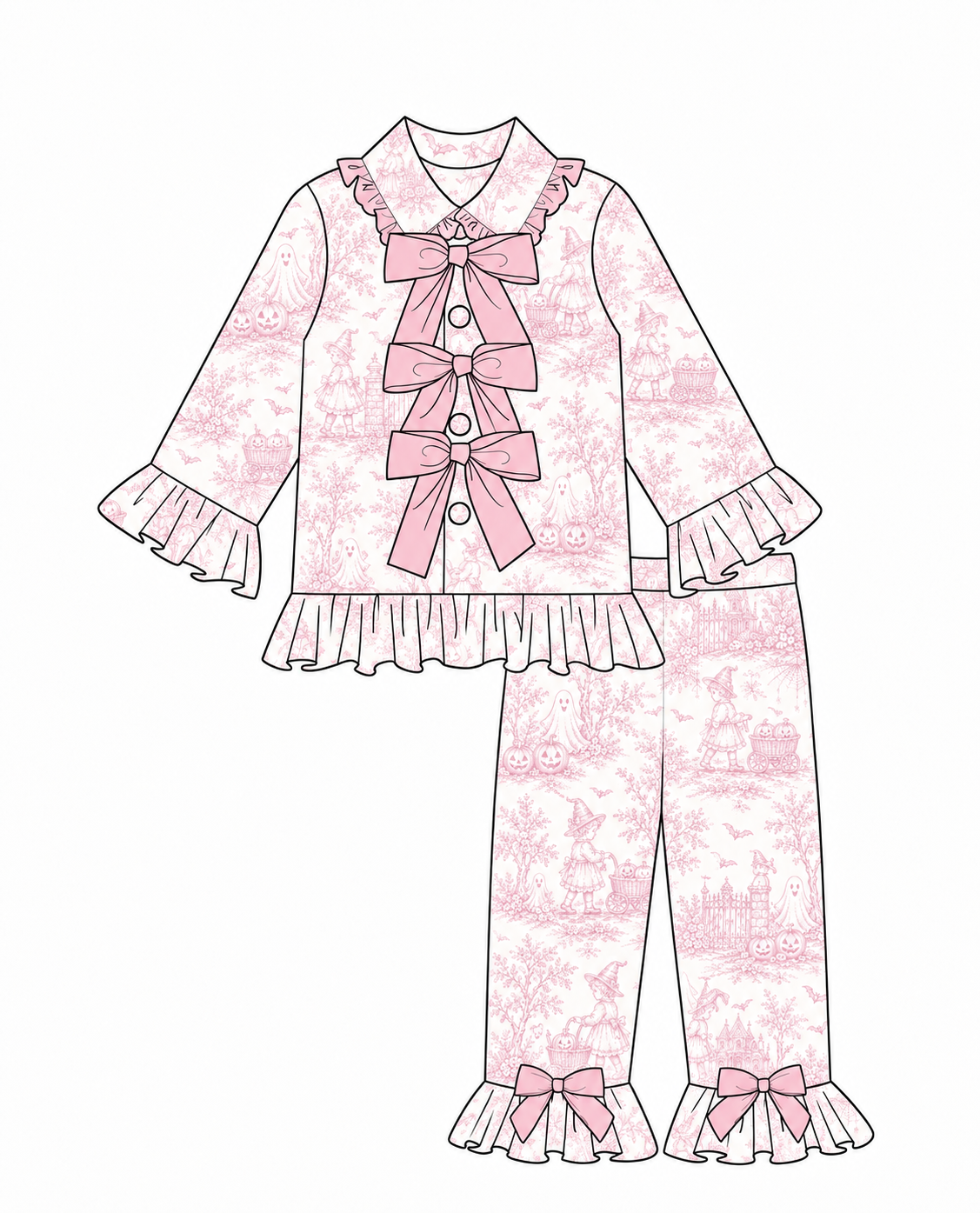 LPP EXCLUSIVE triple bow pink French toile Halloween pyjamas - Mid October delivery