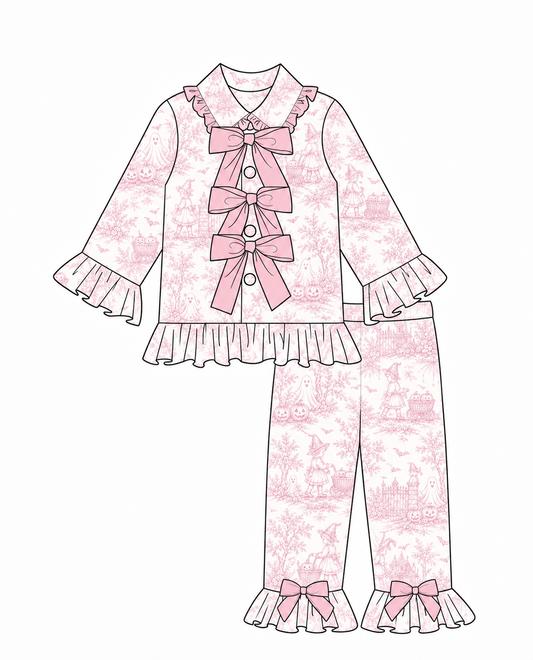 LPP EXCLUSIVE triple bow pink French toile Halloween pyjamas - Mid October delivery