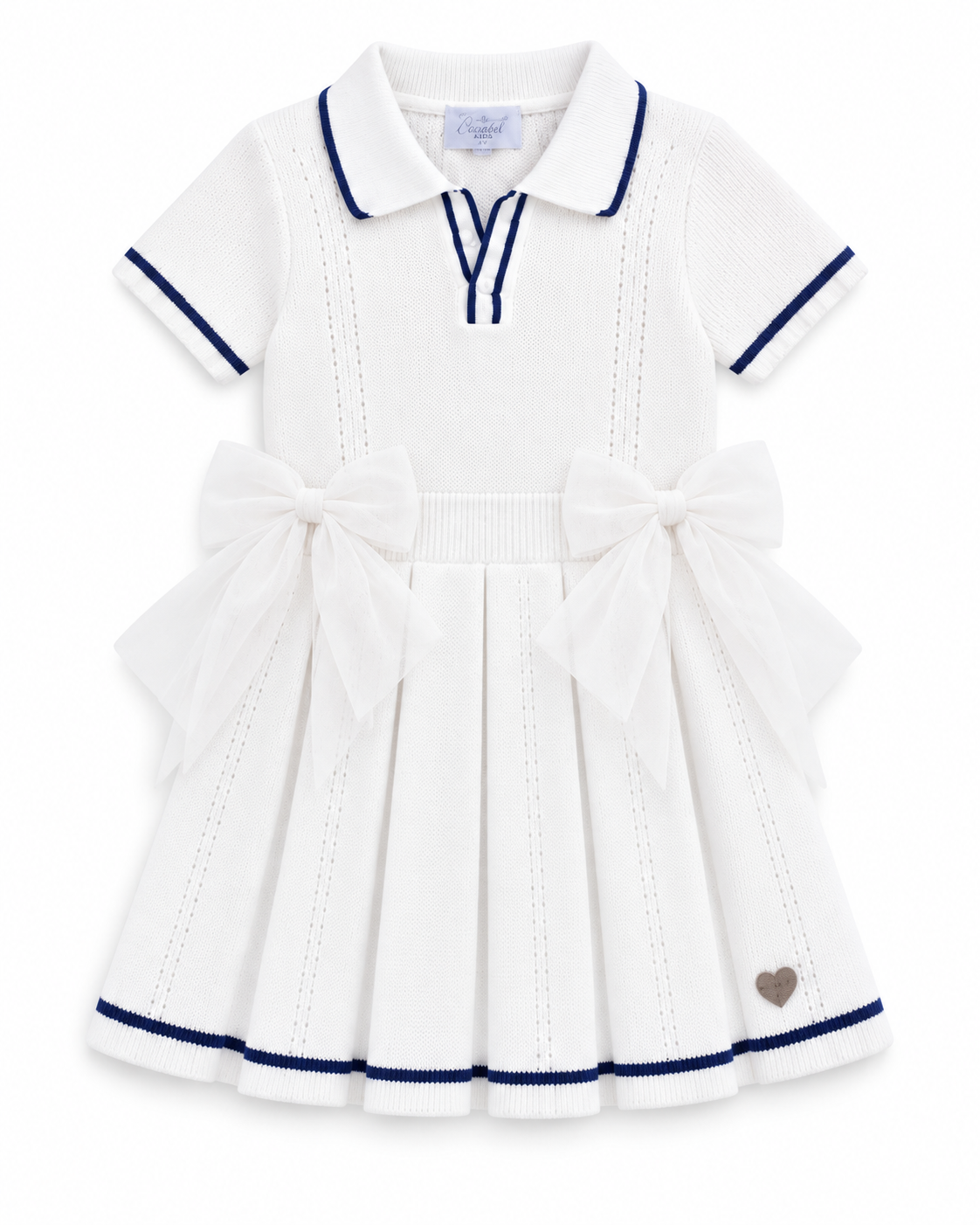 GRANLEI SS27 PREORDER MARCH DELIVERY - White & navy knitted girls tennis dress
