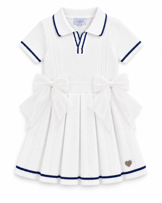 GRANLEI SS27 PREORDER MARCH DELIVERY - White & navy knitted girls tennis dress
