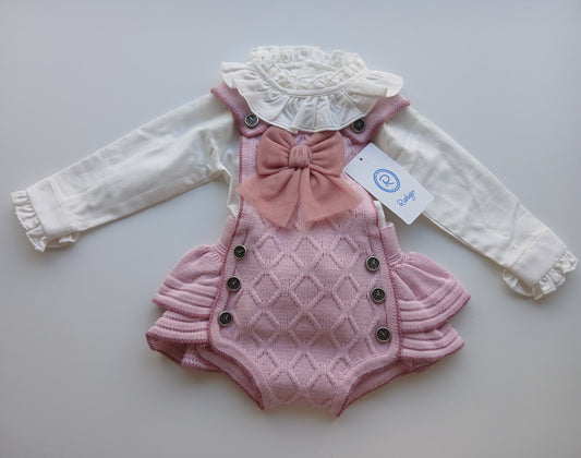 RAHIGO IN STOCK 6m pink knitted romper blouse set