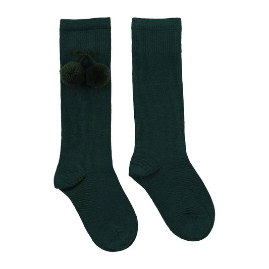 Emerald green pom pom knee socks