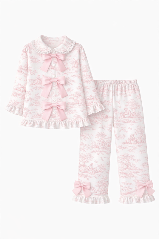 LPP EXCLUSIVES luxe pink womens frilly bow toile pyjamas set - End March Delivery.