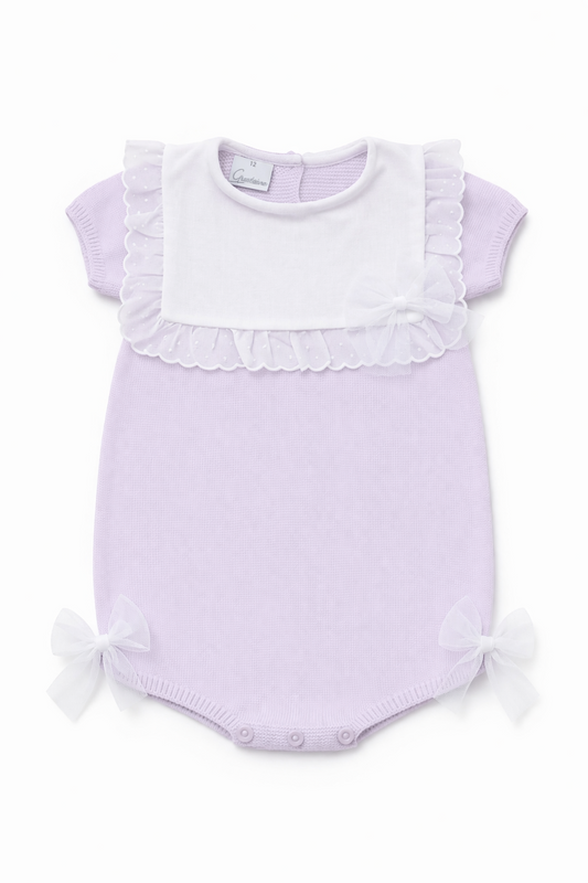 Granlei lilac frilly bibbed exclusive tulle bow romper