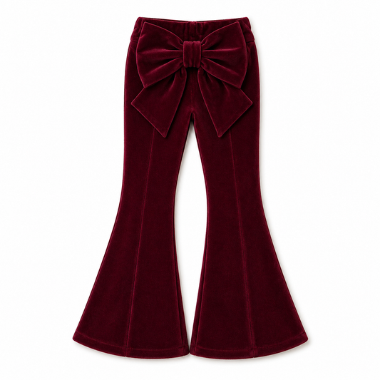 LPP EXCLUSIVE burgundy velvet bow flares - End November delivery