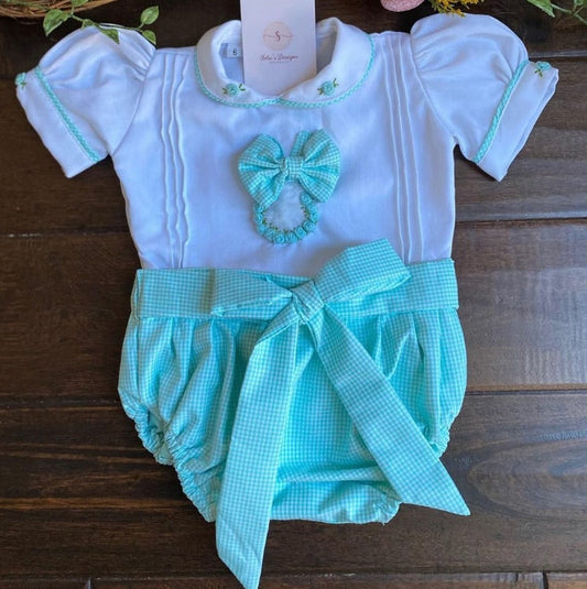 Smocked gingham bow set - HANDMADE IN USA 6-8WK TURNAROUND