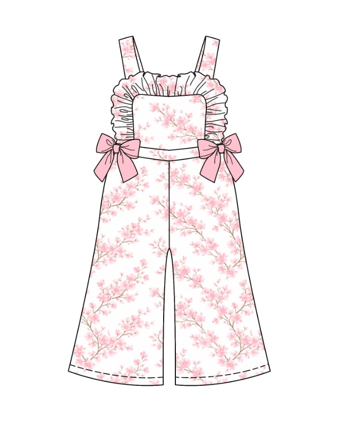LPP EXCLUSIVES cherry blossom girls frilly flare dungarees - End March Delivery.