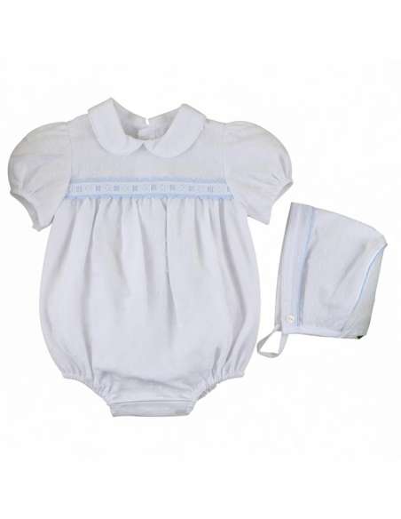 Babyferr white and blue pleated romper - 10-14 DAYS TURNAROUND