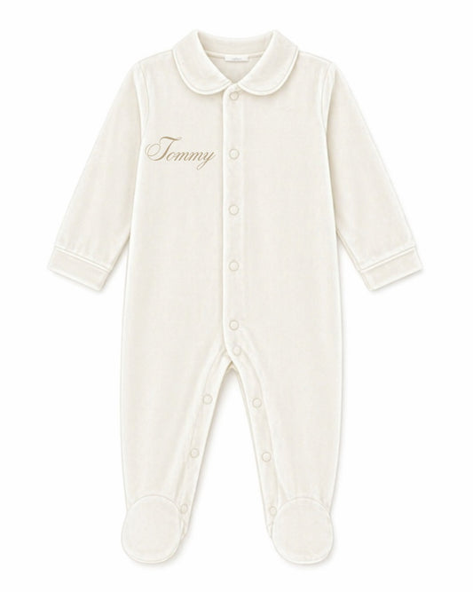 LPP EXCLUSIVE unisex ivory velvet Christmas sleepsuit - End November delivery