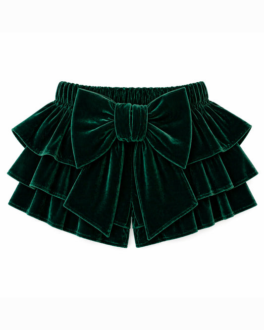LPP EXCLUSIVE emerald green velvet frill shorts - End November delivery