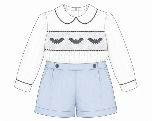 LPP EXCLUSIVE blue Halloween smocked shorts set - Mid October delivery