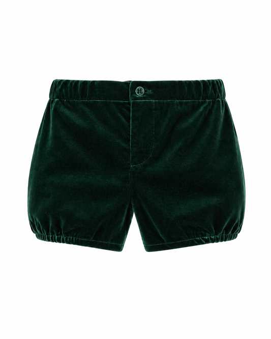 LPP EXCLUSIVE emerald green velvet boys shorts - End November delivery