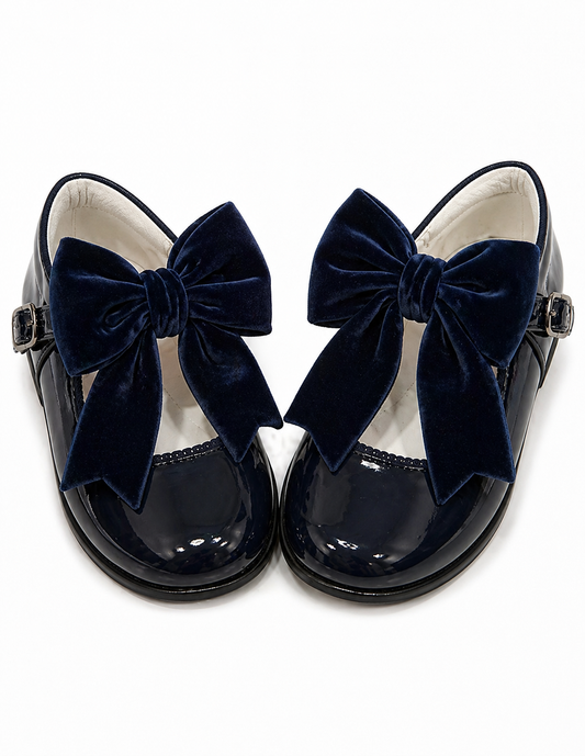 LPP EXCLUSIVE navy velvet bow patent leather Mary Janes - End November delivery
