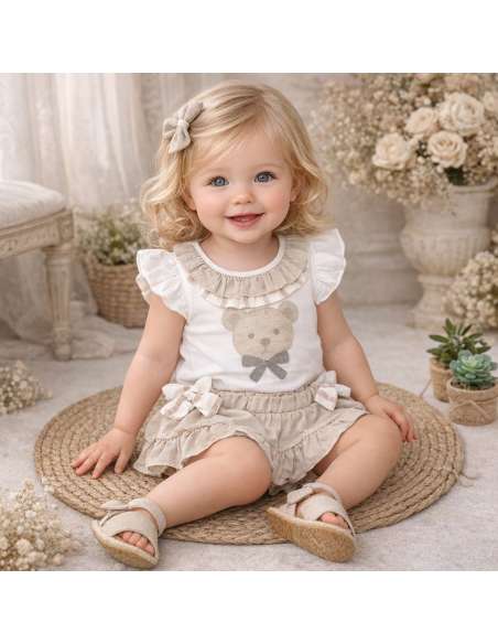 Anavig beige bear skirted jam pants set - 10-14 DAYS TURNAROUND