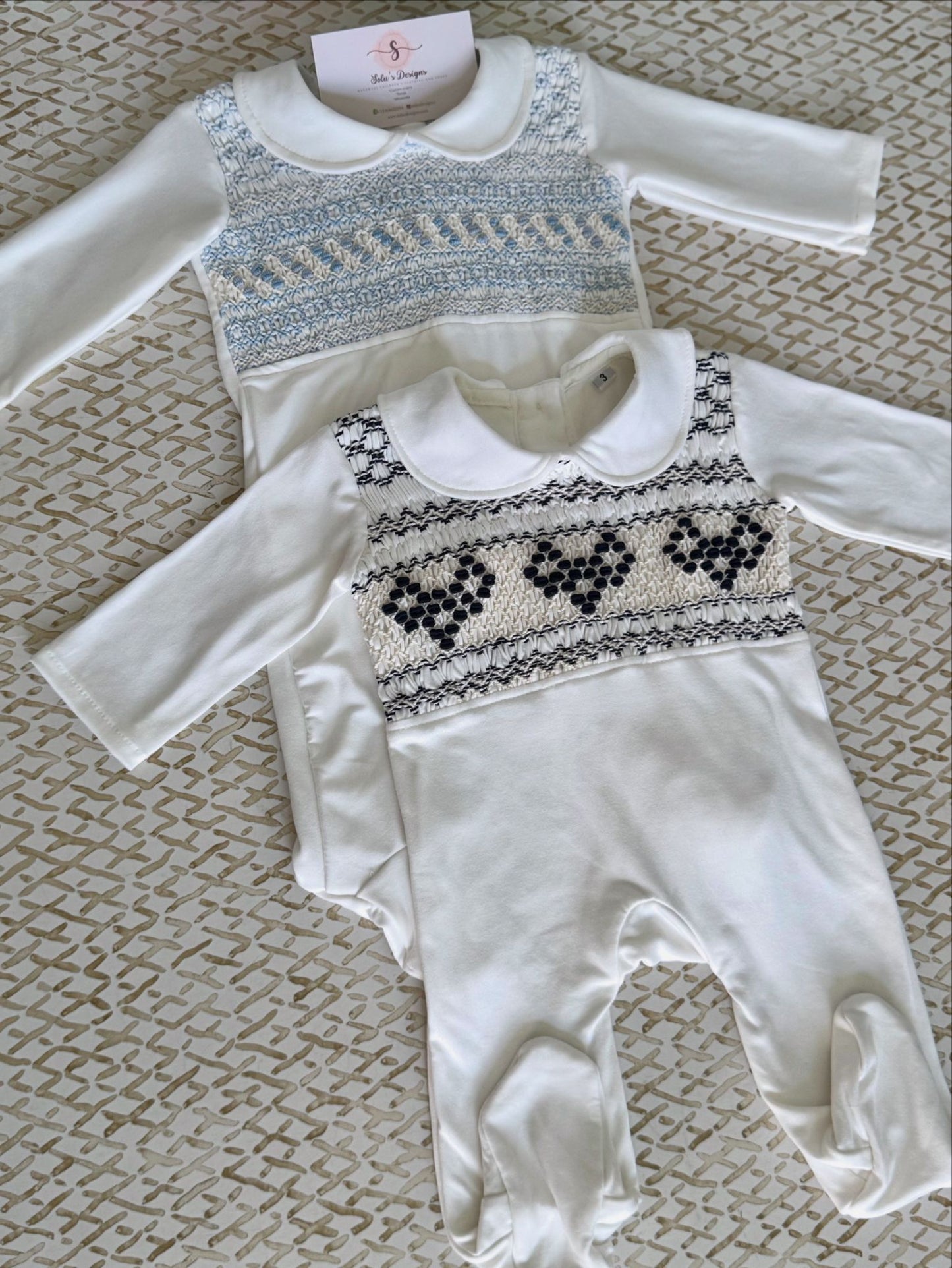 Smocked sleepsuit - HANDMADE IN USA 6-8WK TURNAROUND