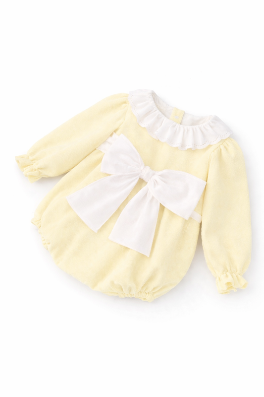 LPP EXCLUSIVES luxe lemon collection girls collared bow romper - End March Delivery.