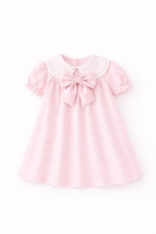 LPP EXCLUSIVES luxe pink girls collared bow dress - End March Delivery.