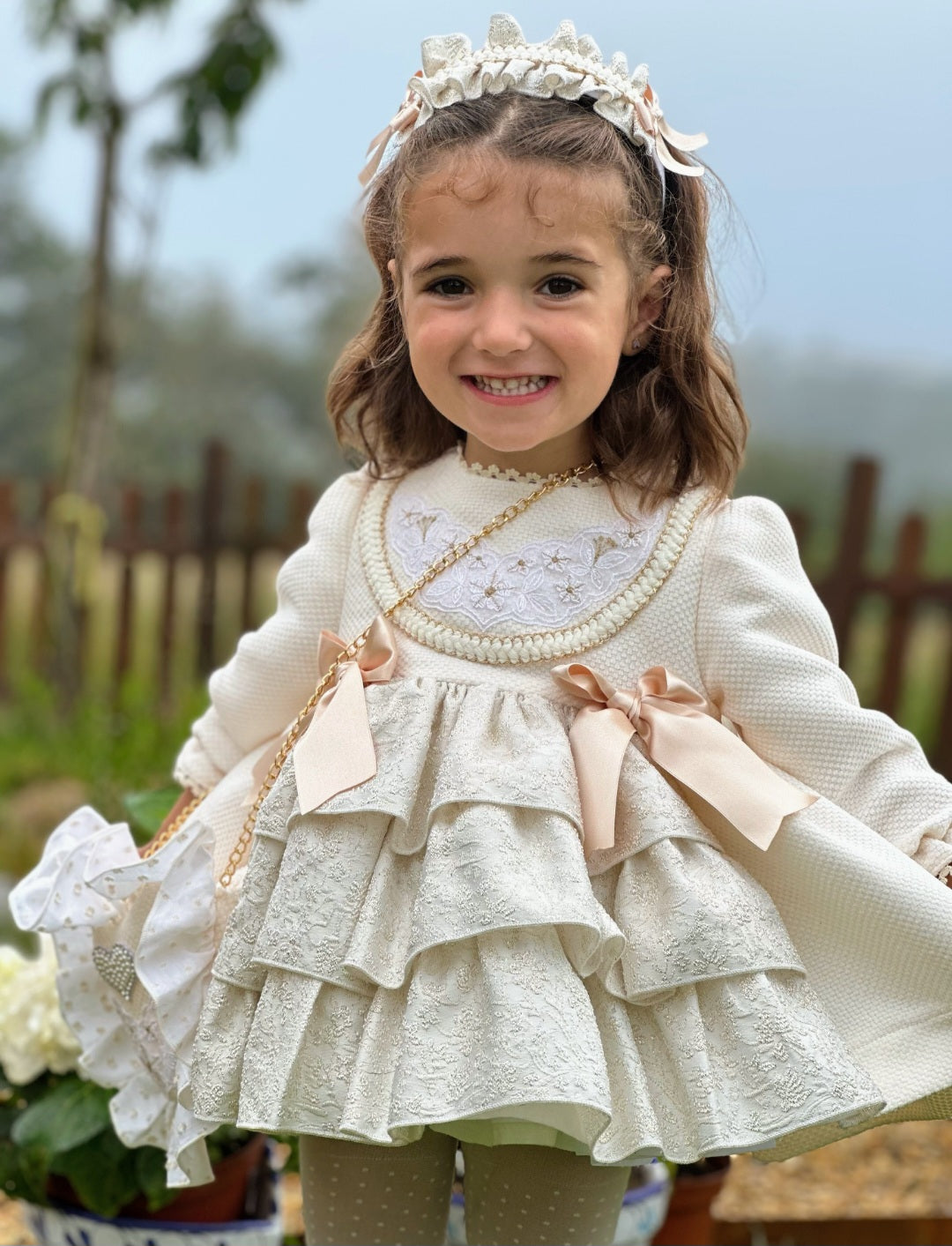 SONATA PREORDER (4-6wk turnaround) - Cream & gold puffball dress IN25-16