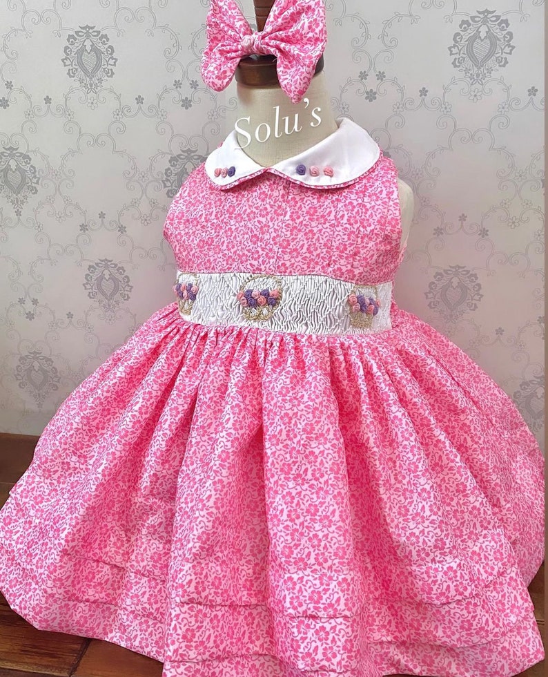 Smocked flower basket dress - HANDMADE IN USA 6-8WK TURNAROUND