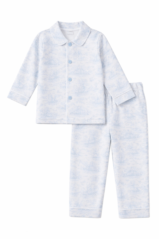 LPP EXCLUSIVES luxe blue French toile boys pyjamas (Easter) - End March Delivery.