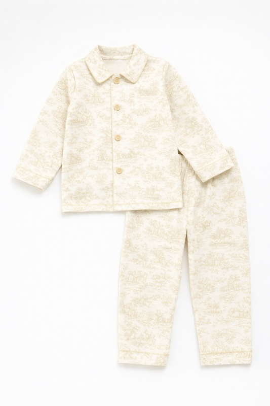 LPP EXCLUSIVES luxe beige French toile boys pyjamas (Easter) - End March Delivery.