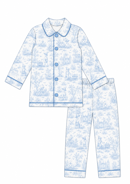 LPP EXCLUSIVE boys blue French toile Halloween pyjamas - Mid October delivery