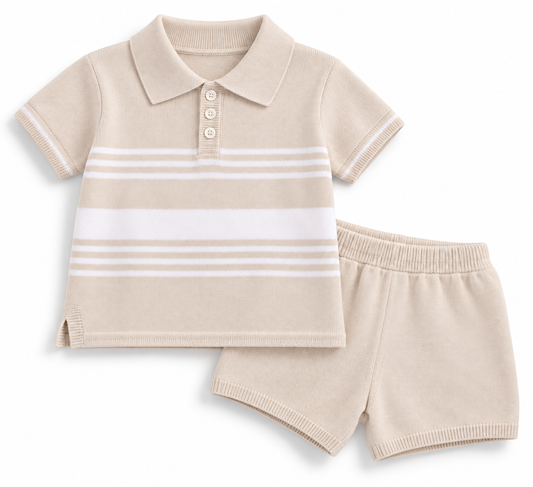 GRANLEI SS27 PREORDER MARCH DELIVERY - Beige knitted boys shorts set