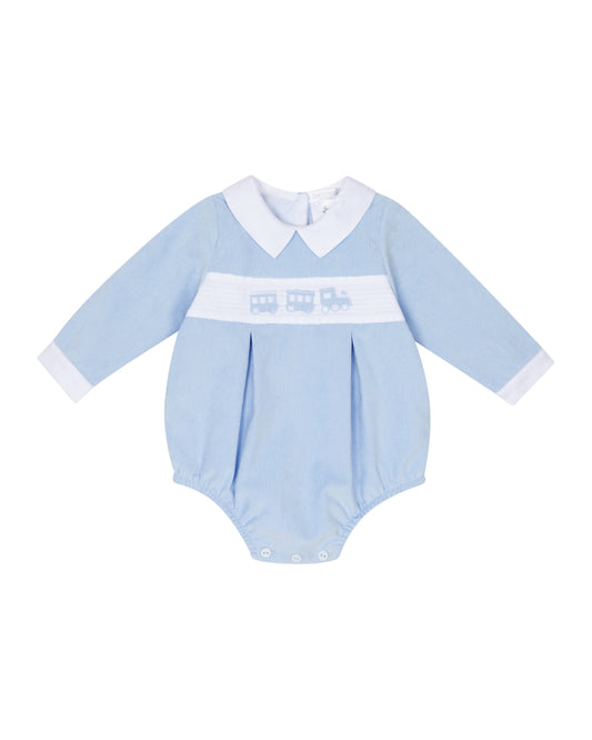 DEOLINDA Brian Blue smocked train romper - IN STOCK