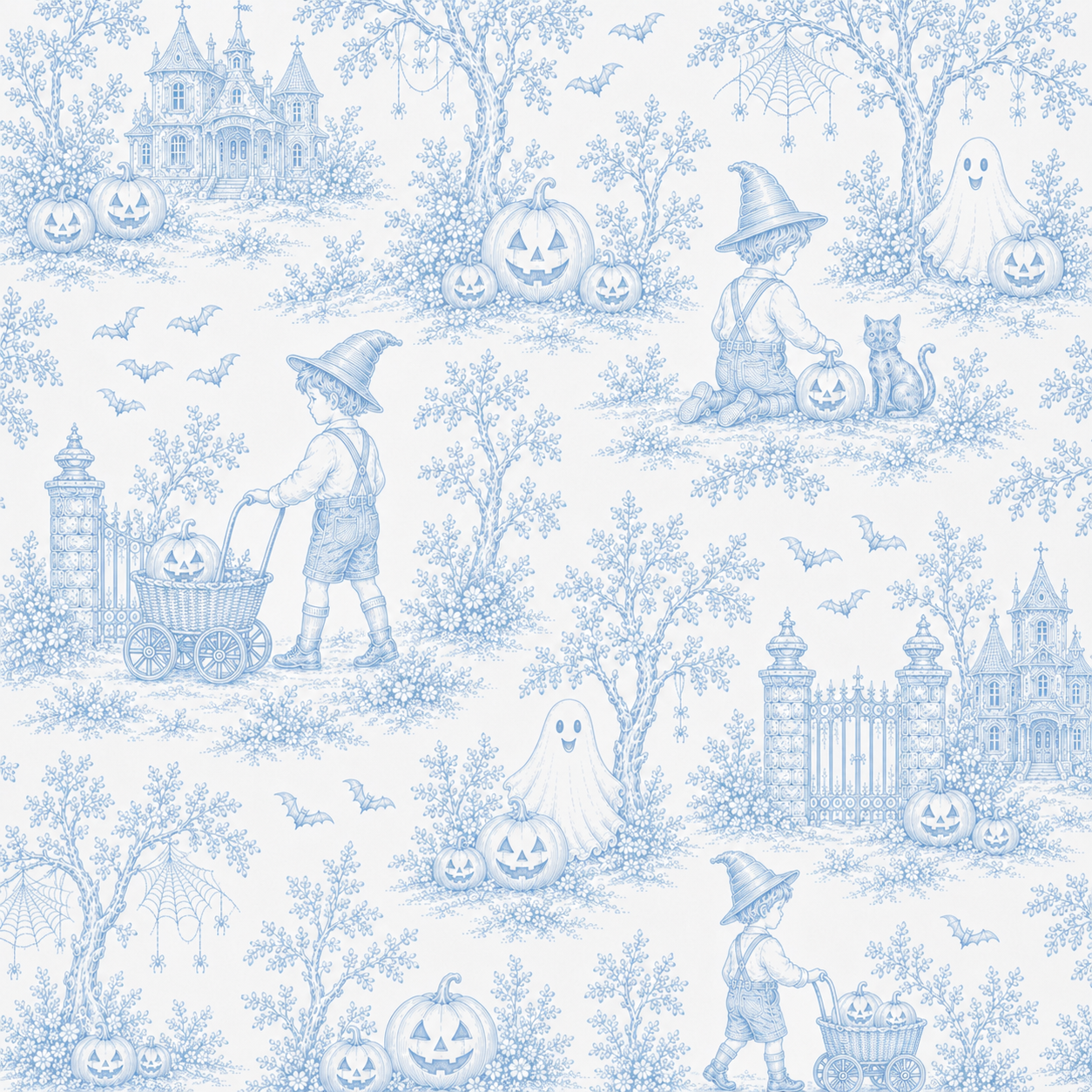 LPP EXCLUSIVE boys blue French toile Halloween pyjamas - Mid October delivery