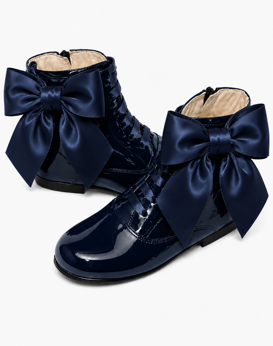 LPP EXCLUSIVE SPANISH SCHOOL UNIFORM COLLECTION navy bow patent leather boots - READY TO SHIP