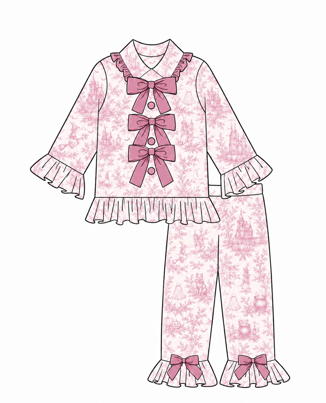 LPP EXCLUSIVE triple bow dusty pink French toile Halloween pyjamas - Mid October delivery