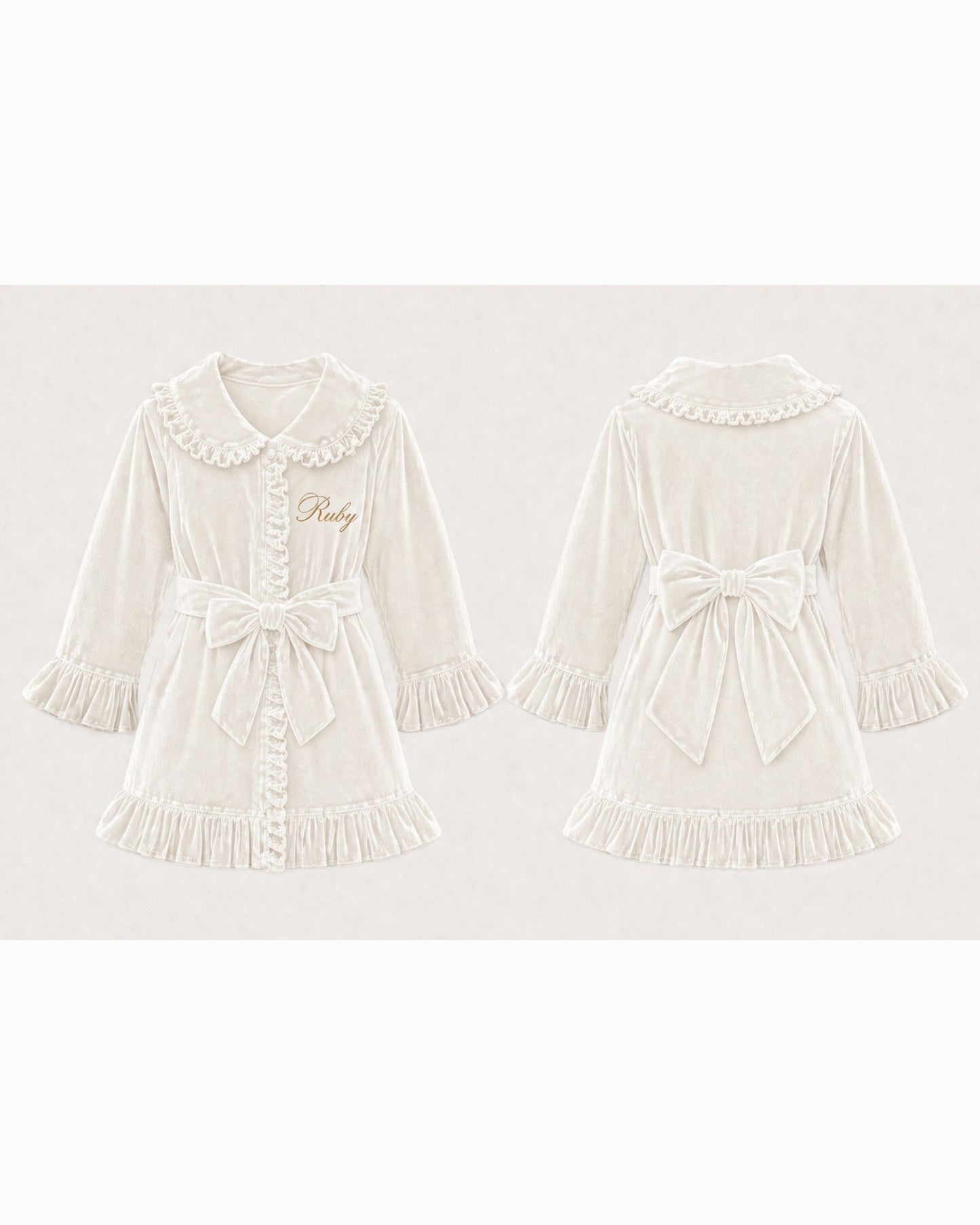 LPP EXCLUSIVE ivory velvet girls frilly bow dressing gown - End November delivery