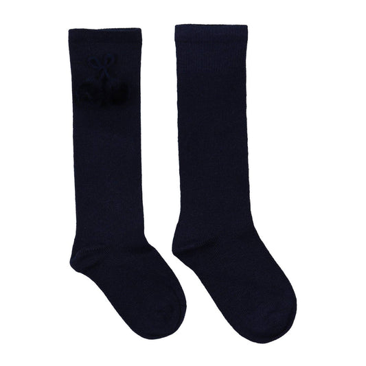 Navy pom pom knee socks