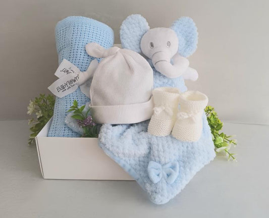 Blue elephant baby gift set